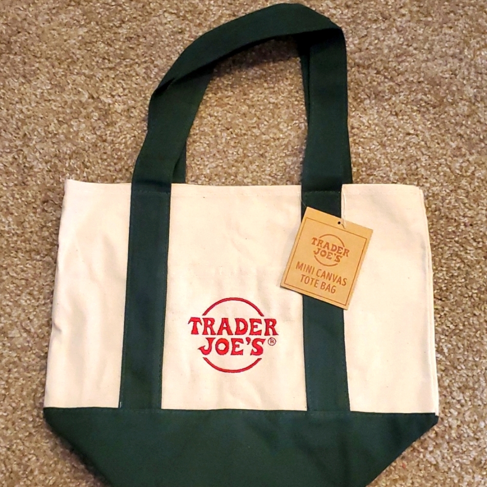 Trader Joe's Mini Canvas Tote Bag Dark Green